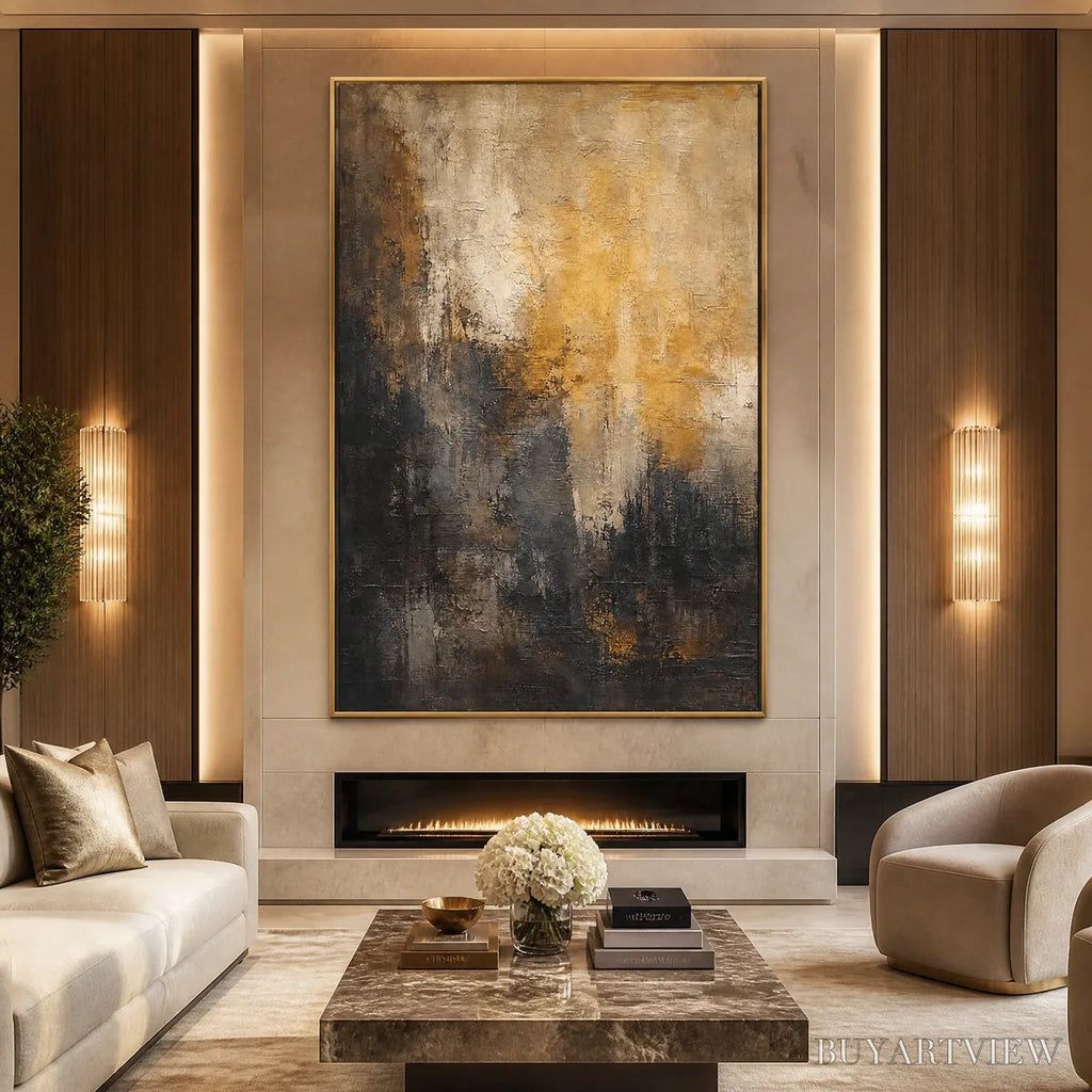 ARTOVITAS Dark Ember Rise – Dark Gold Vertical Abstract - image 5