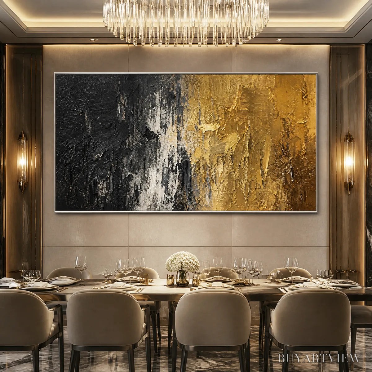 ARTOVITAS Gilded Night – Black Gold Texture Abstract - image 2