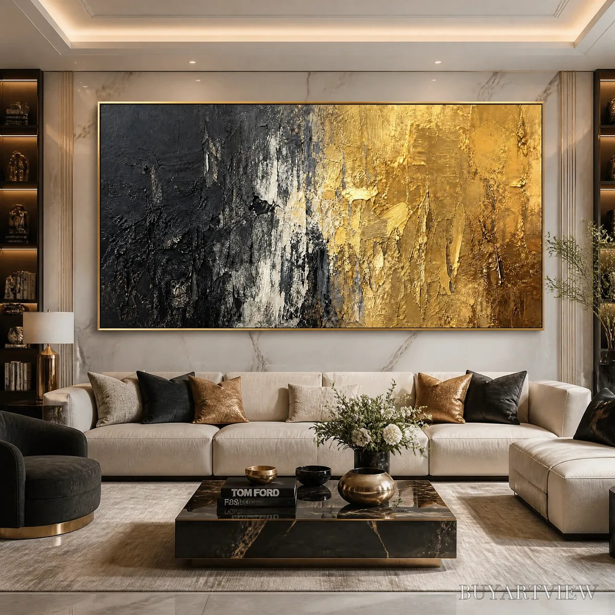ARTOVITAS Gilded Night – Black Gold Texture Abstract - image 5