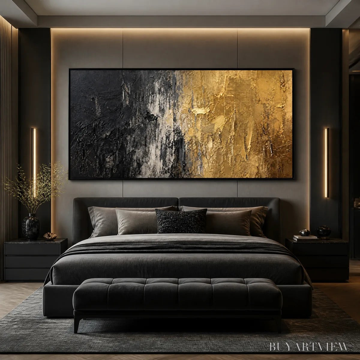 ARTOVITAS Gilded Night – Black Gold Texture Abstract - image 6