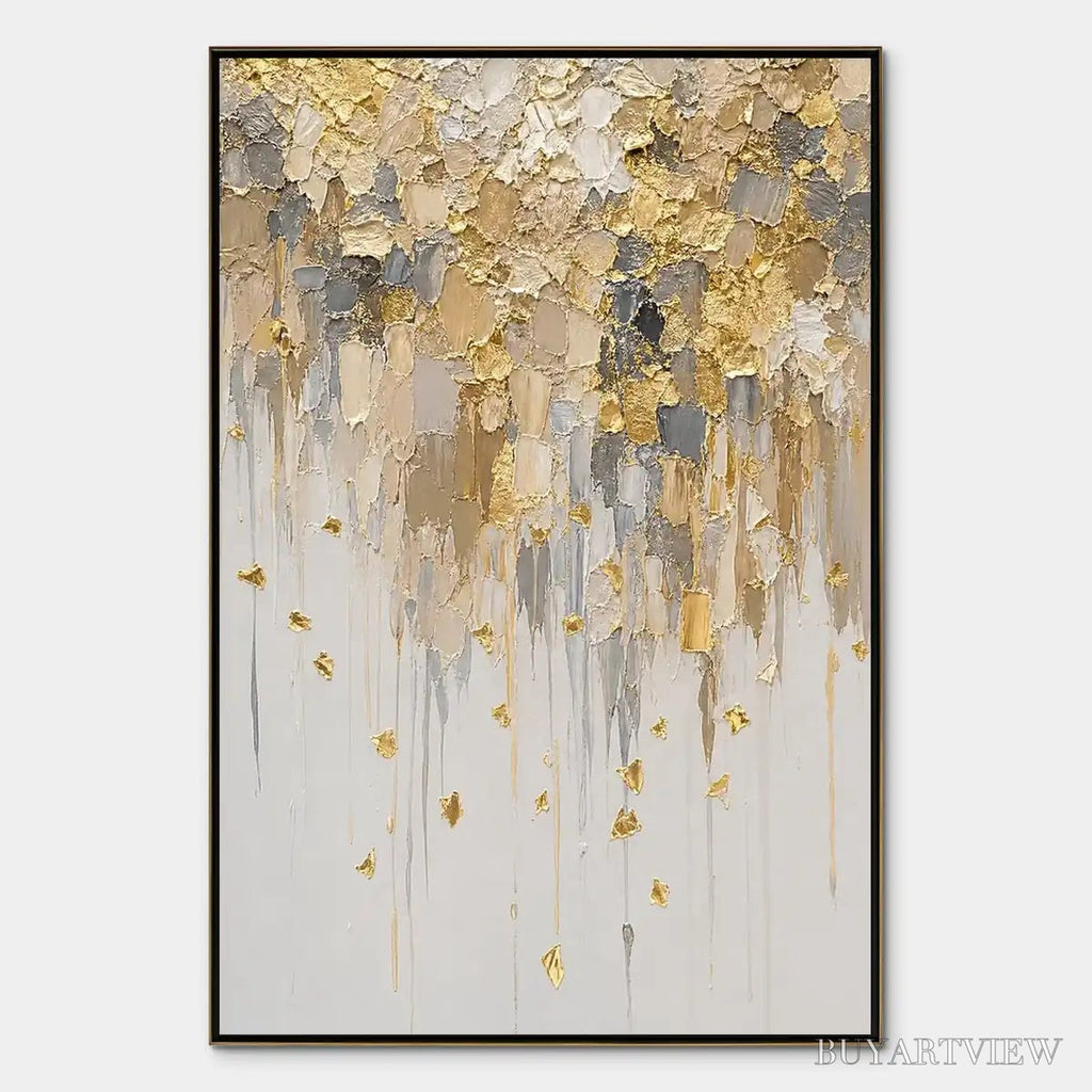 ARTOVITAS Falling Gold – Gold Leaf Drip Abstract Painting - image 1