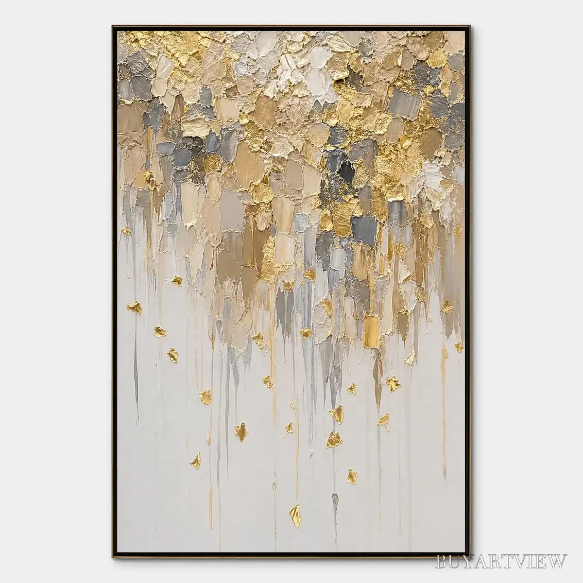 ARTOVITAS Falling Gold – Gold Leaf Drip Abstract Painting - image 1