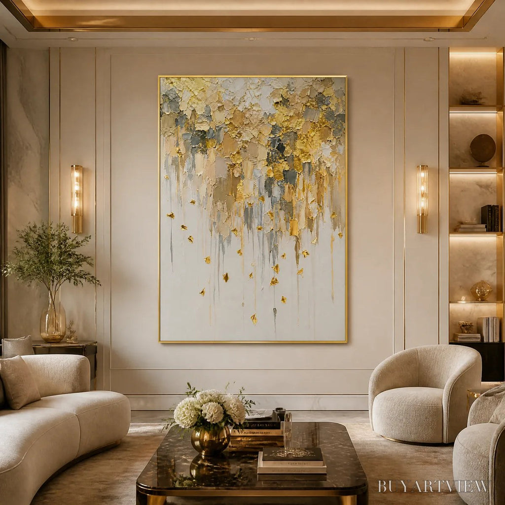 ARTOVITAS Falling Gold – Gold Leaf Drip Abstract Painting - image 2