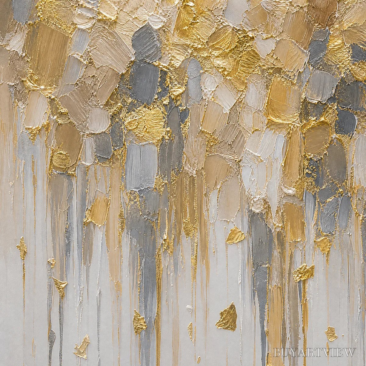 ARTOVITAS Falling Gold – Gold Leaf Drip Abstract Painting - image 3