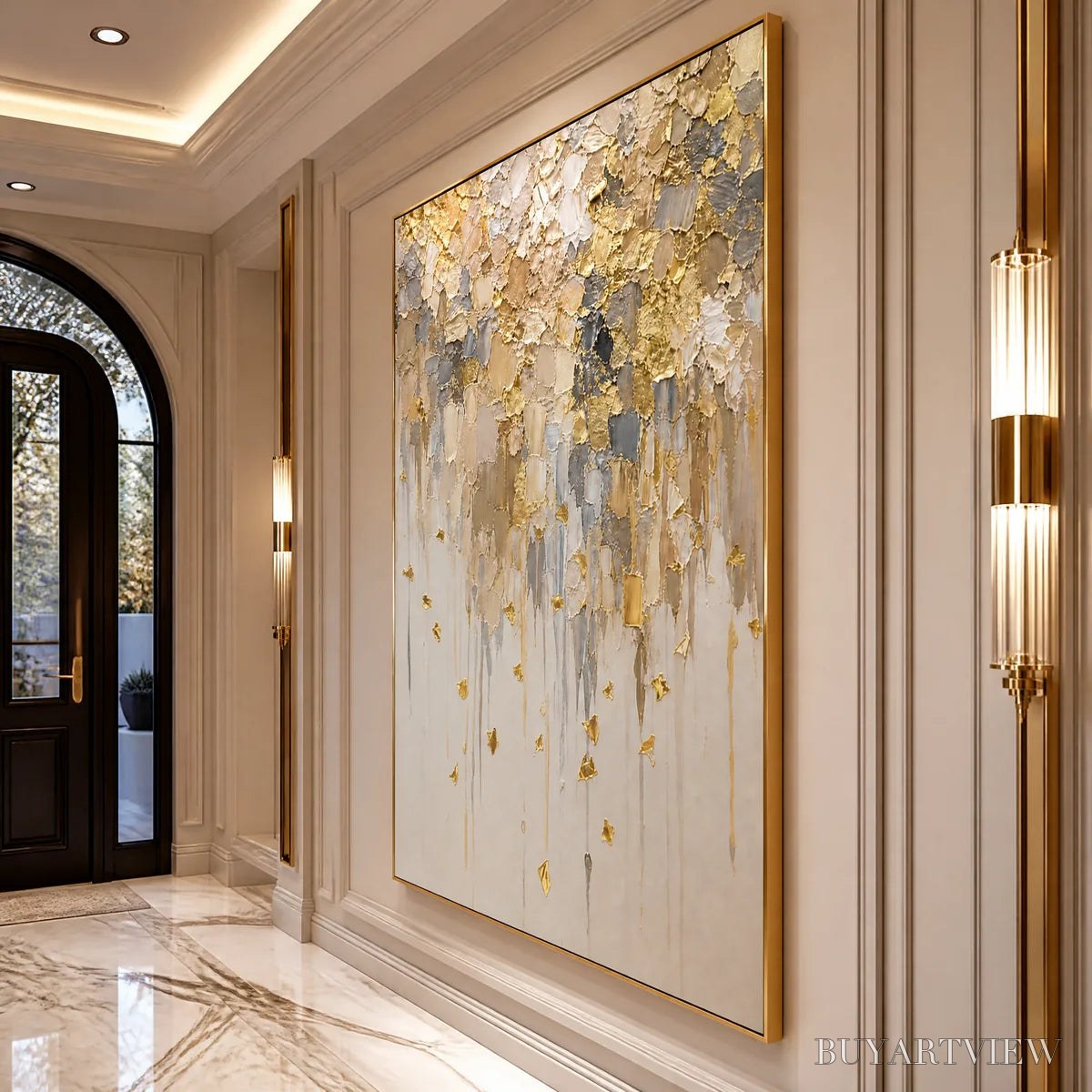 ARTOVITAS Falling Gold – Gold Leaf Drip Abstract Painting - image 4