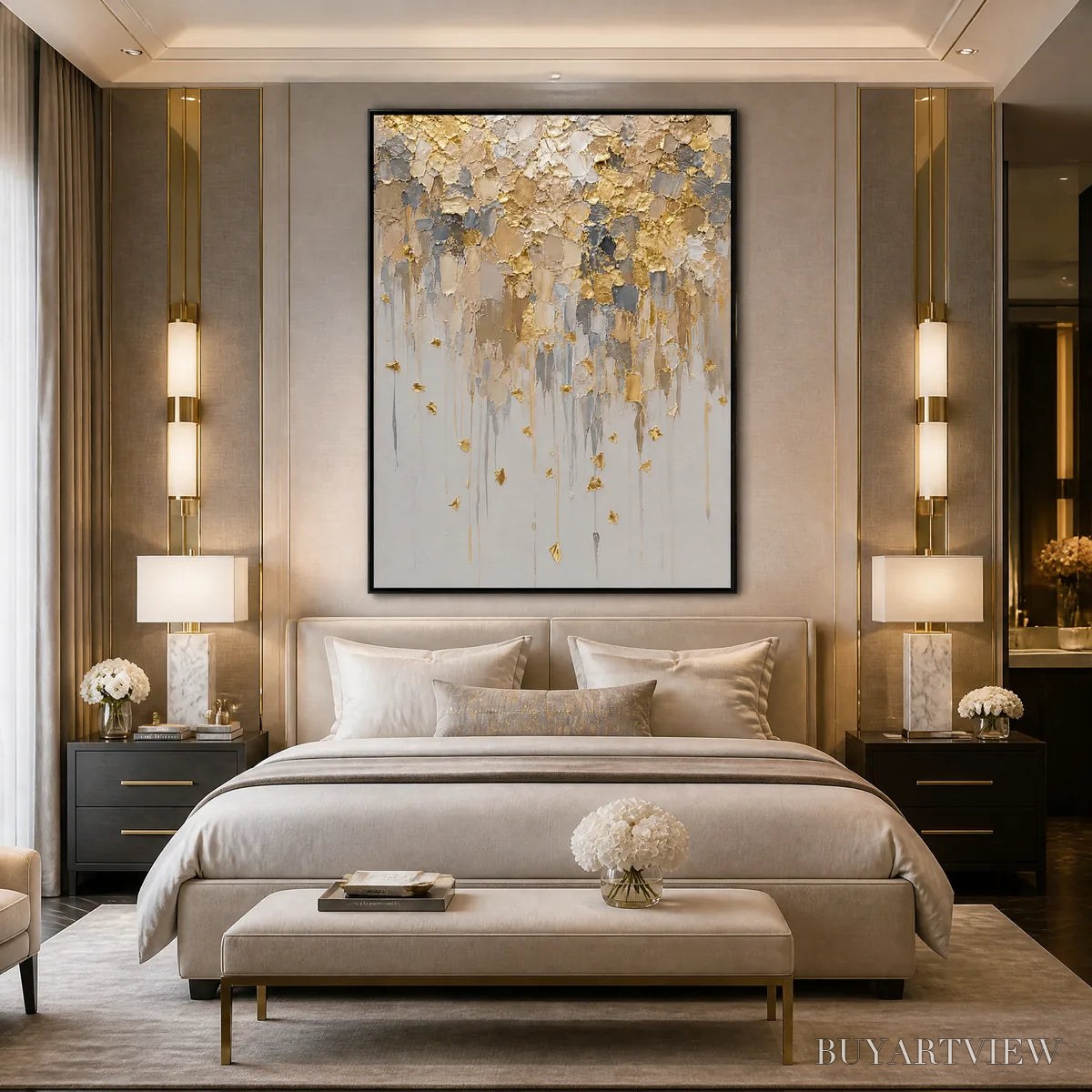 ARTOVITAS Falling Gold – Gold Leaf Drip Abstract Painting - image 5