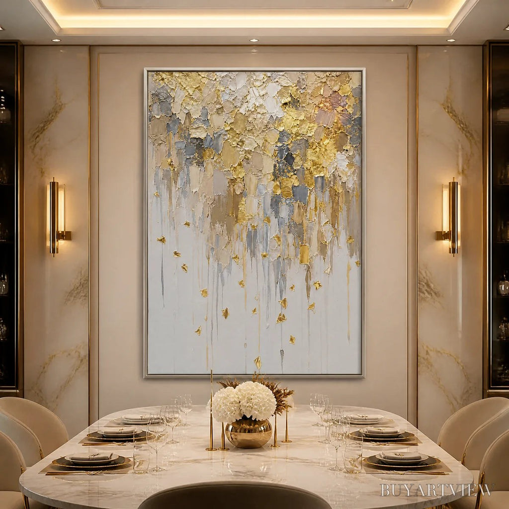 ARTOVITAS Falling Gold – Gold Leaf Drip Abstract Painting - image 6