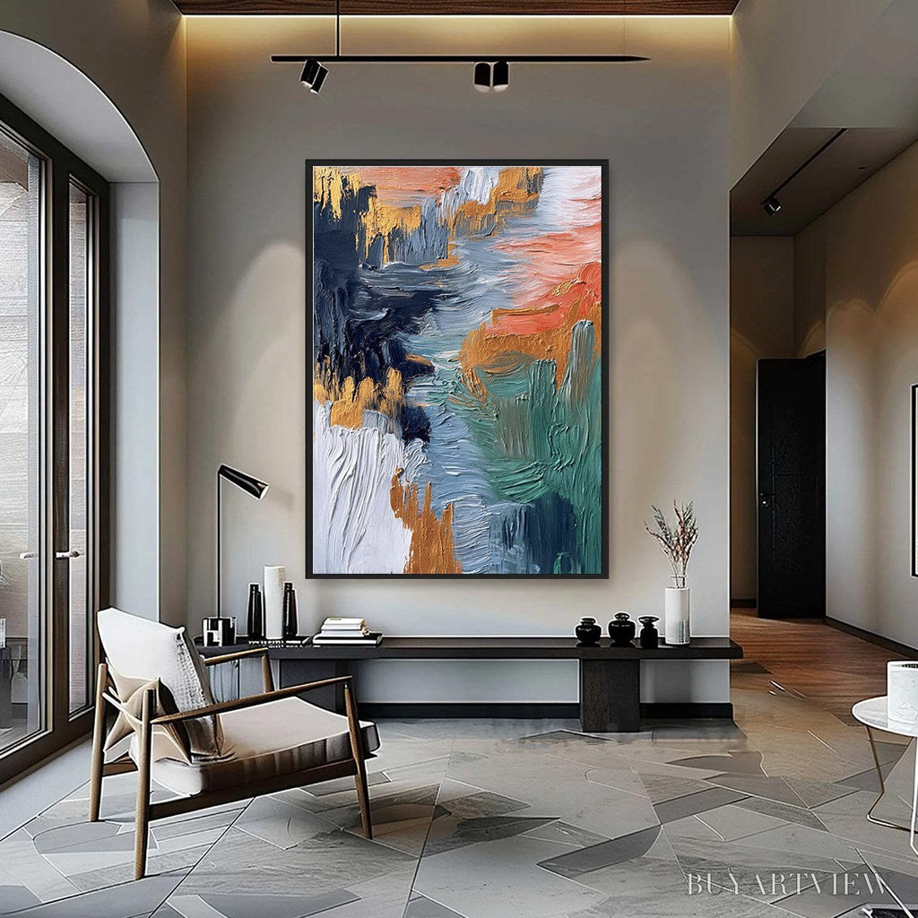ARTOVITAS Ethereal Cascade – Textured Vertical Abstract Art with Gold Accents - image 2