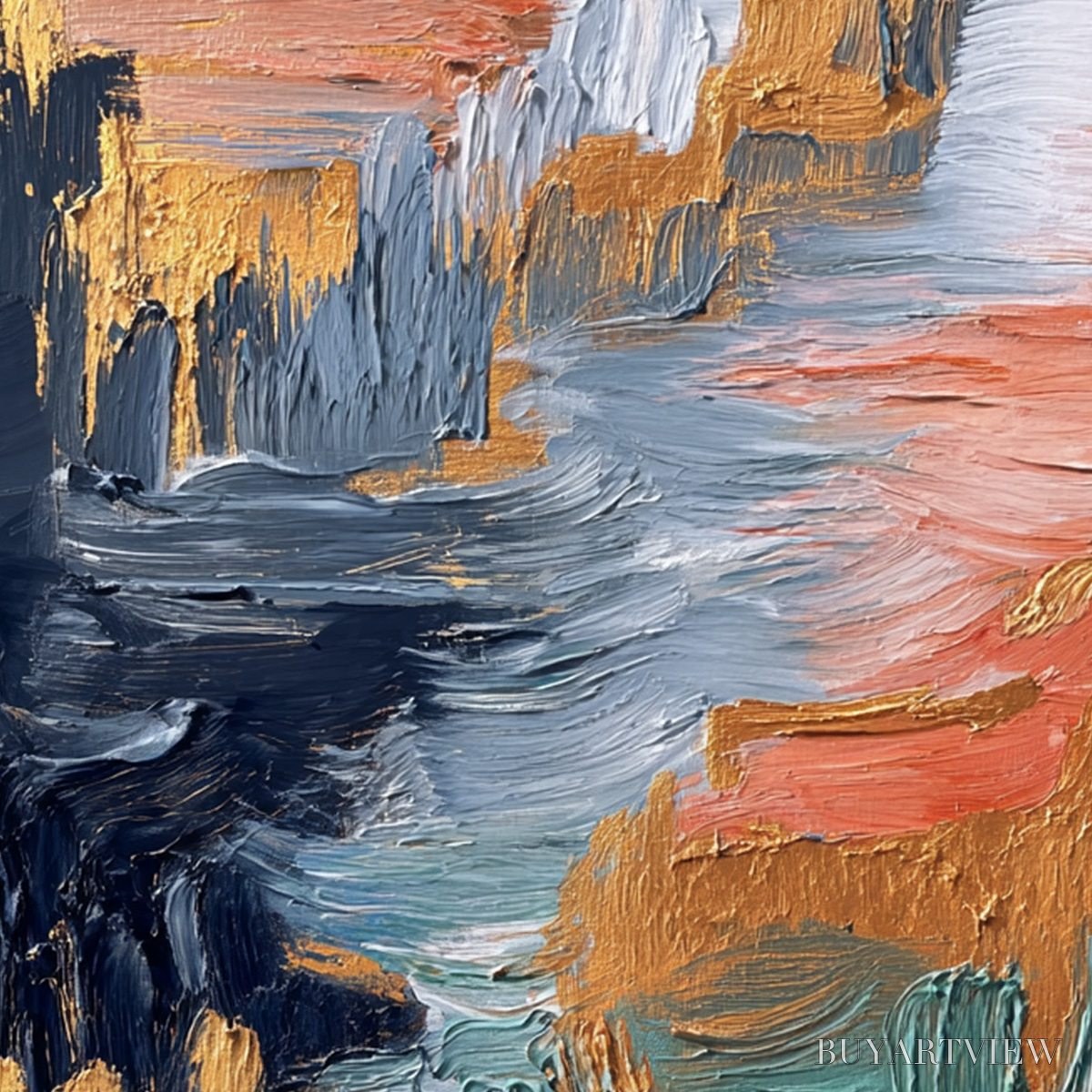 ARTOVITAS Ethereal Cascade – Textured Vertical Abstract Art with Gold Accents - image 3