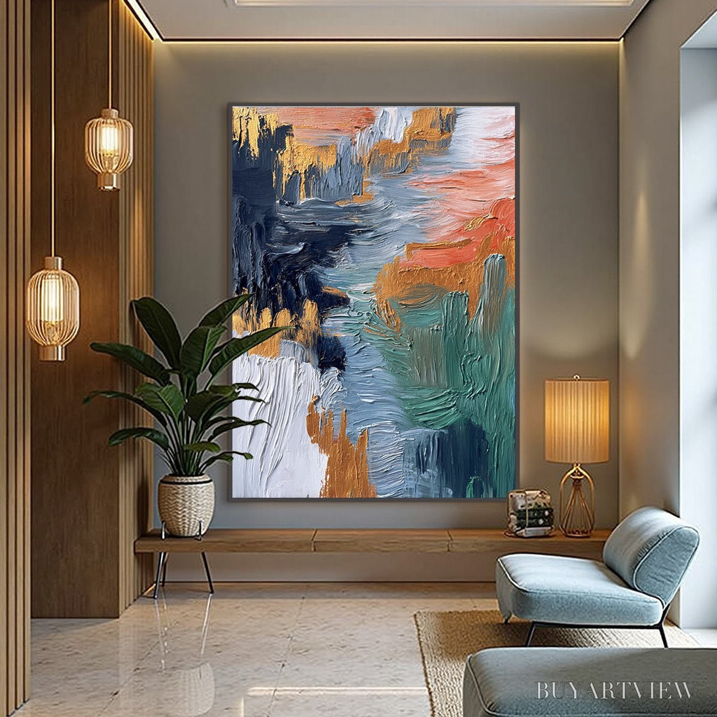 ARTOVITAS Ethereal Cascade – Textured Vertical Abstract Art with Gold Accents - image 4