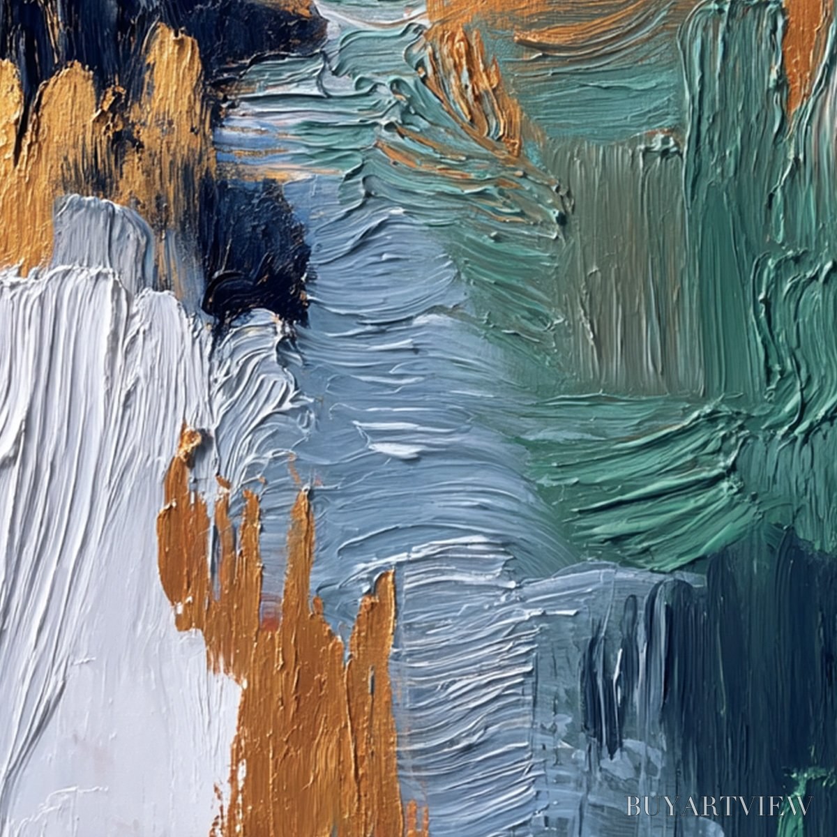 ARTOVITAS Ethereal Cascade – Textured Vertical Abstract Art with Gold Accents - image 5