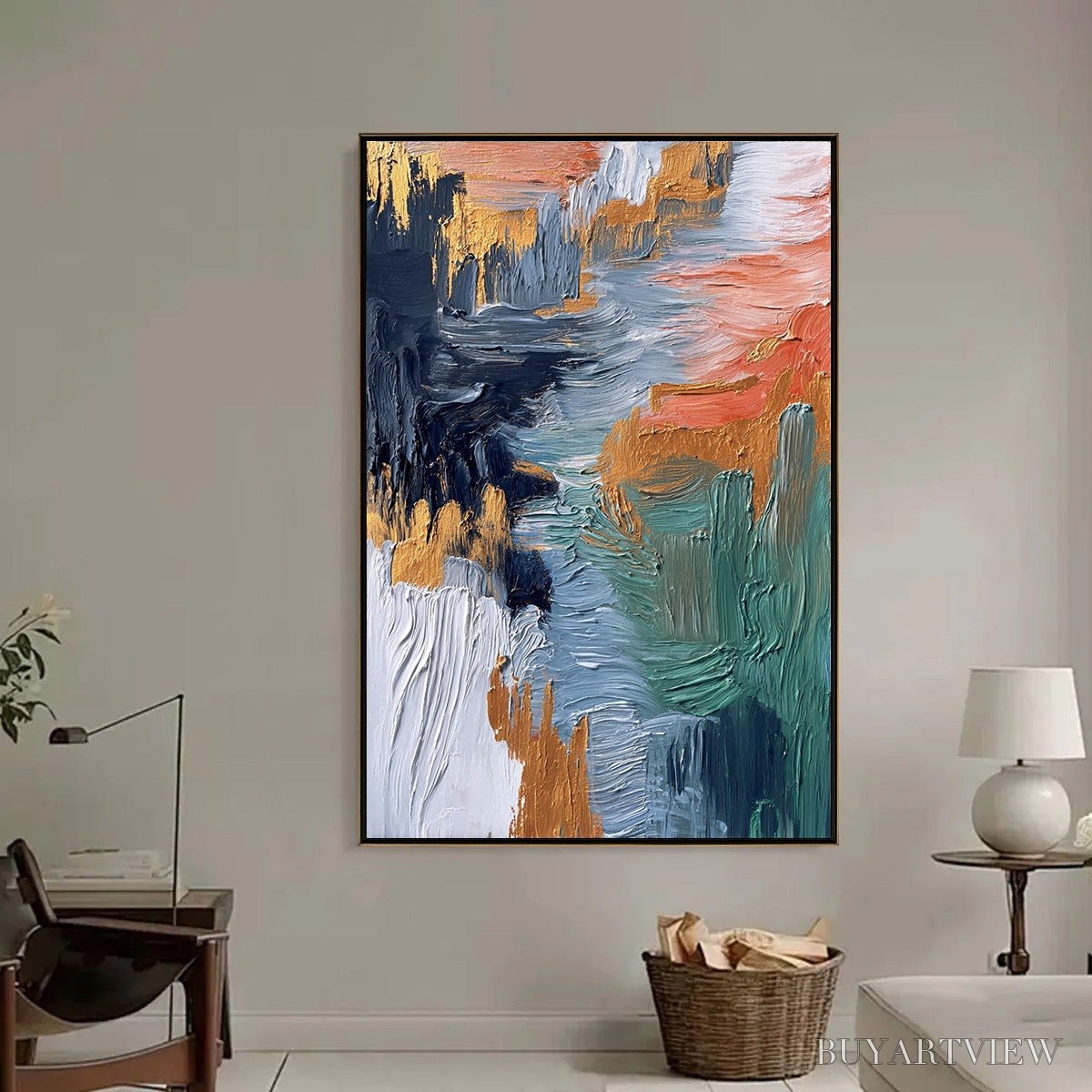 ARTOVITAS Ethereal Cascade – Textured Vertical Abstract Art with Gold Accents - image 6
