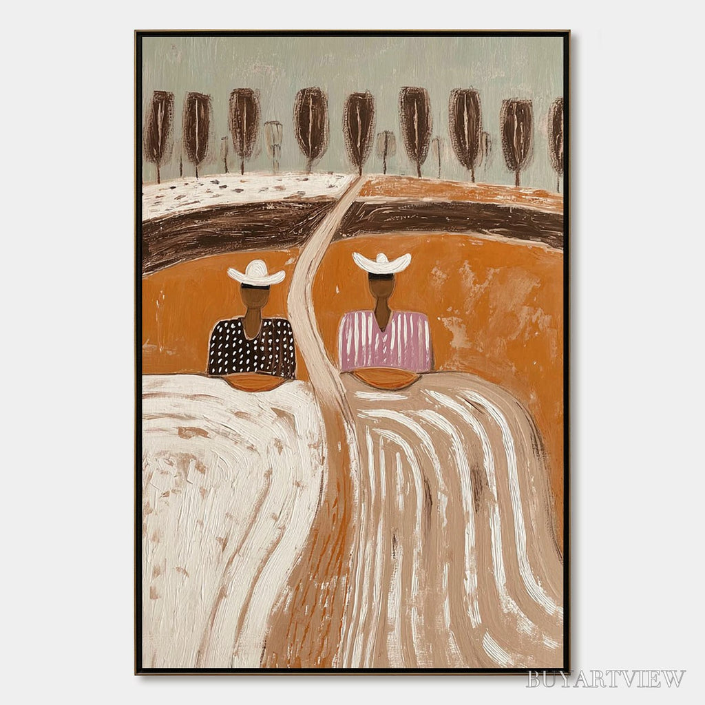ARTOVITAS Sisters of the Soil – Textured Boho Folk Art Painting with Earthy Tones - image 1