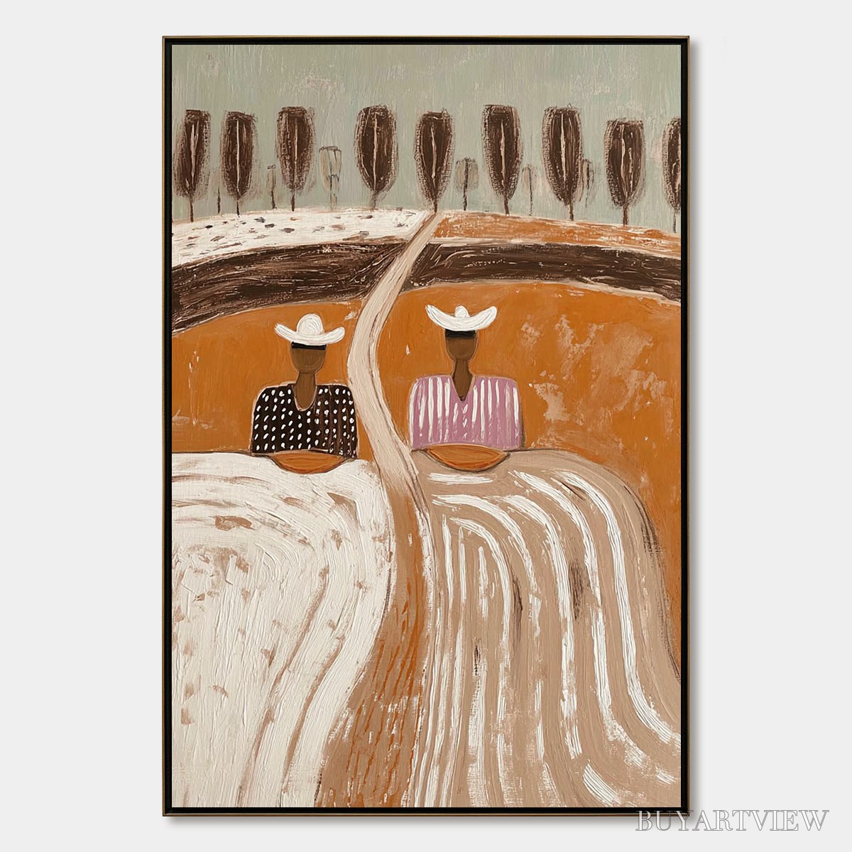 ARTOVITAS Sisters of the Soil – Textured Boho Folk Art Painting with Earthy Tones - image 1