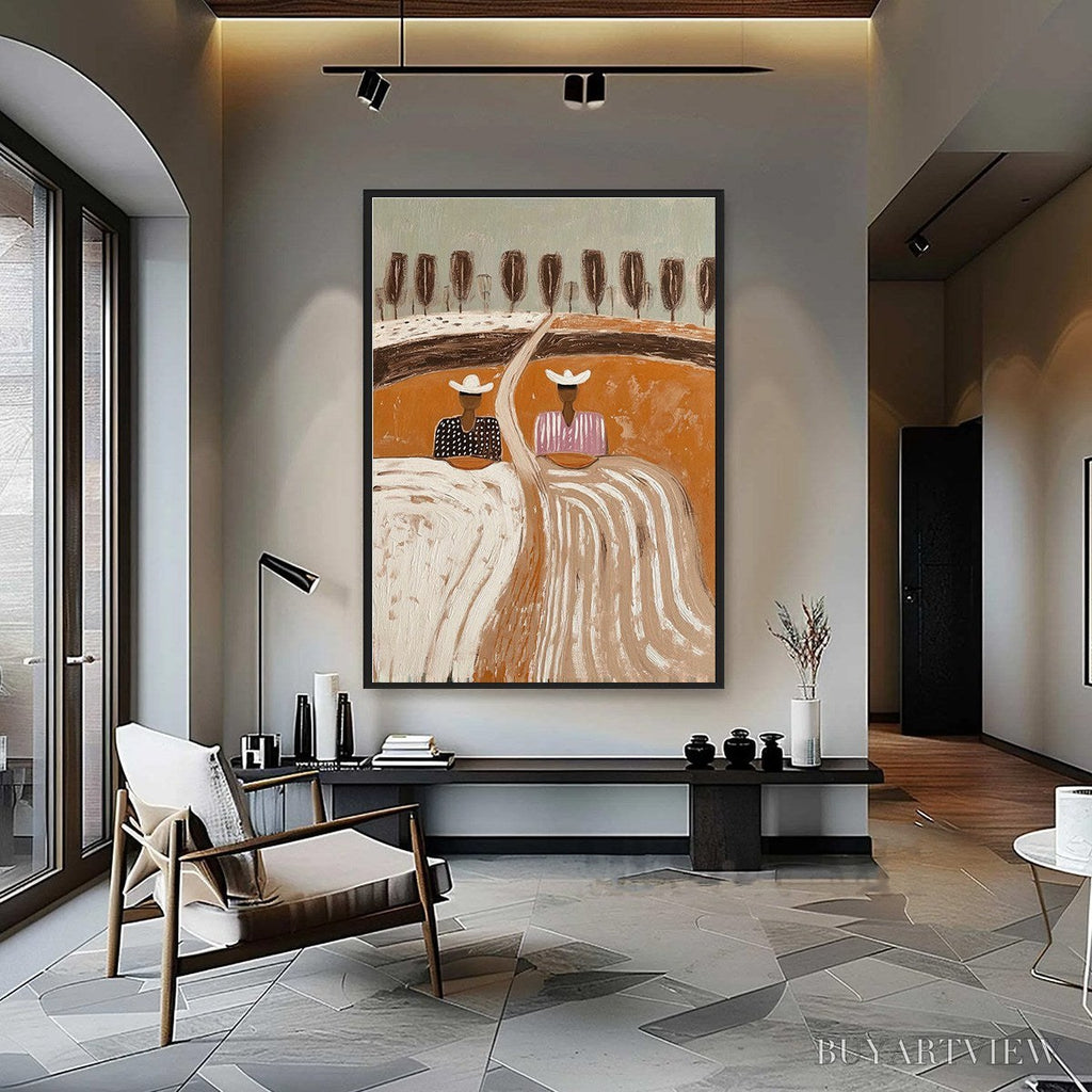 ARTOVITAS Sisters of the Soil – Textured Boho Folk Art Painting with Earthy Tones - image 2