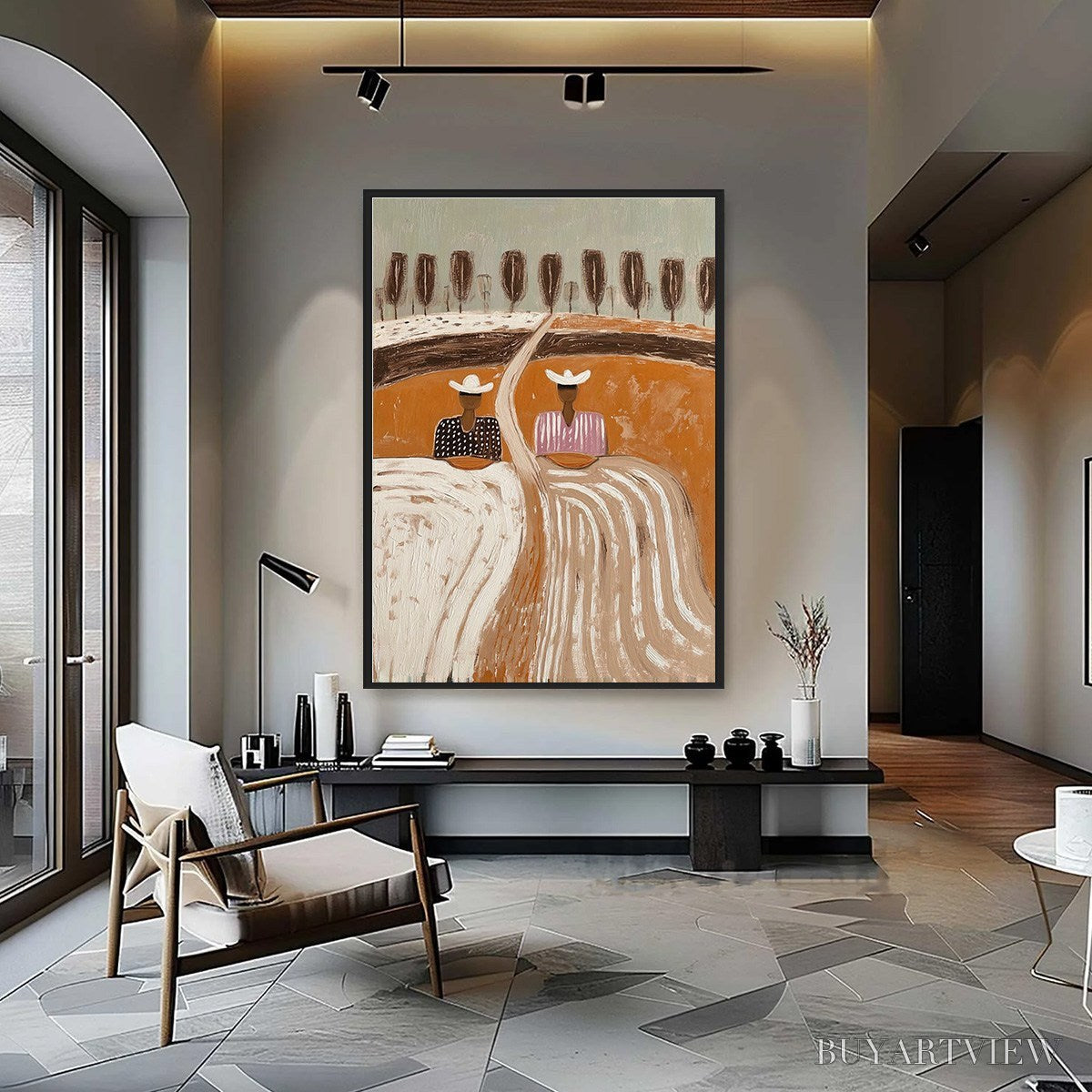 ARTOVITAS Sisters of the Soil – Textured Boho Folk Art Painting with Earthy Tones - image 2