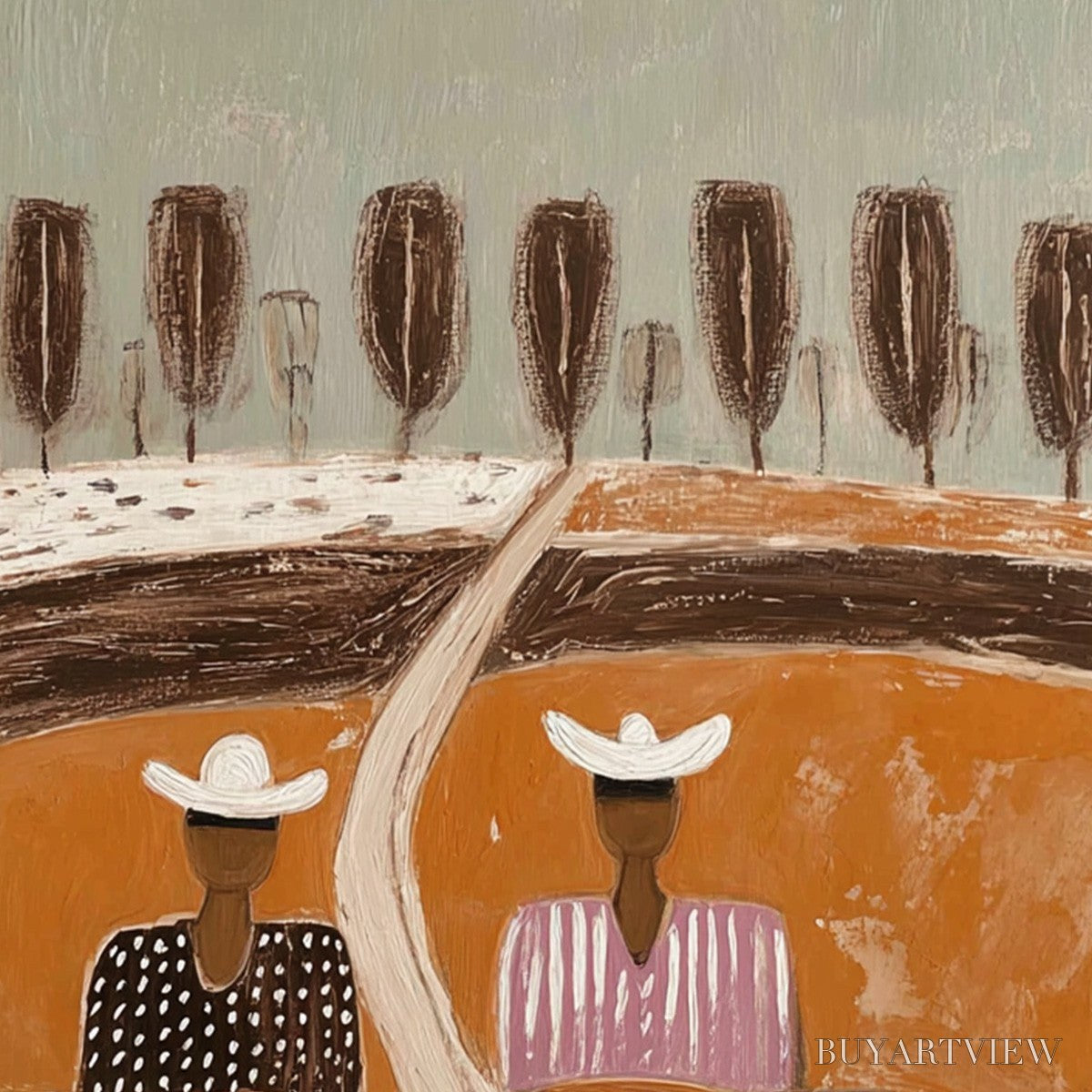 ARTOVITAS Sisters of the Soil – Textured Boho Folk Art Painting with Earthy Tones - image 3