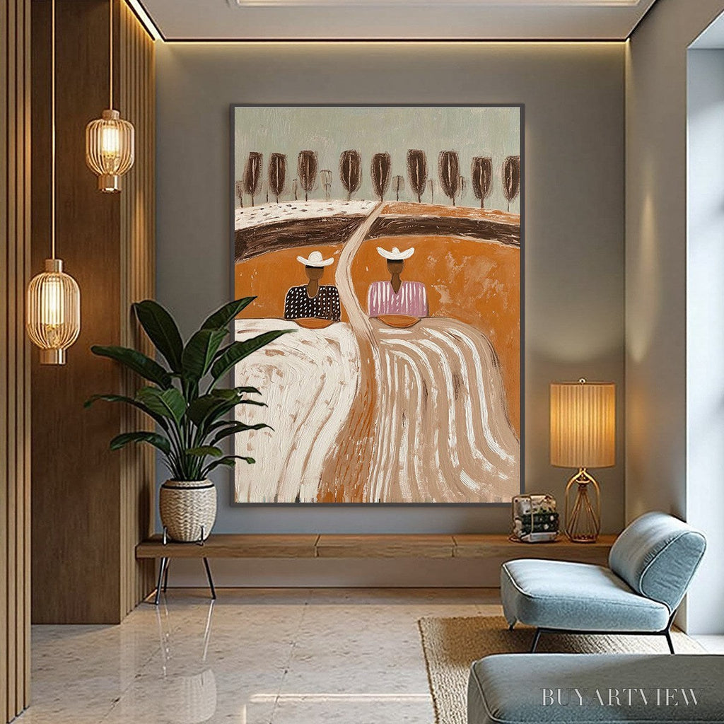 ARTOVITAS Sisters of the Soil – Textured Boho Folk Art Painting with Earthy Tones - image 4