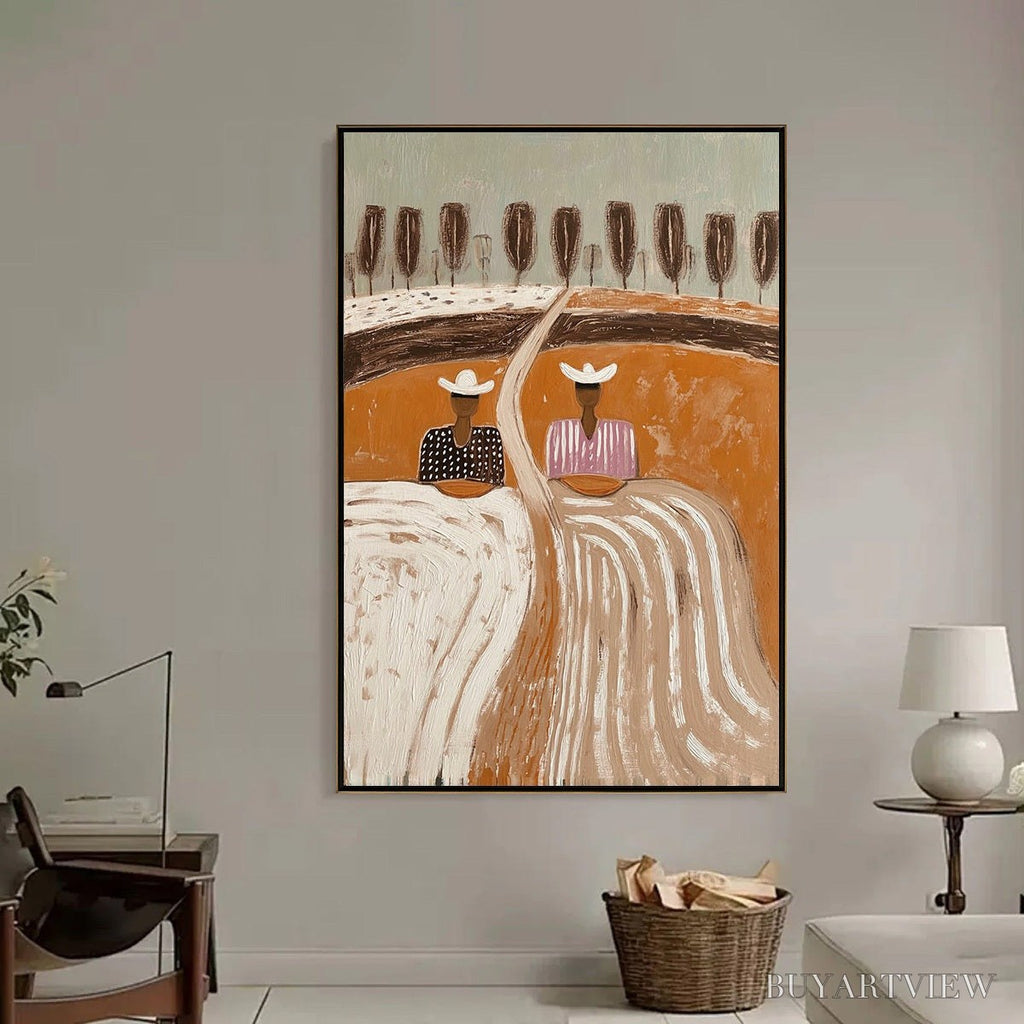 ARTOVITAS Sisters of the Soil – Textured Boho Folk Art Painting with Earthy Tones - image 6