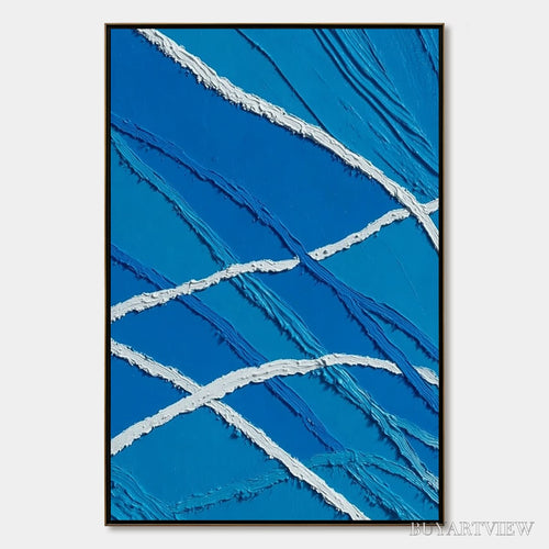 ARTOVITAS Aegean Tides – Large Textured Blue and White Abstract Impasto Painting - image 1