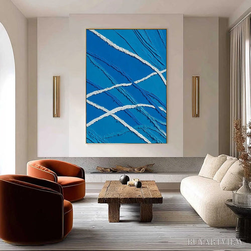 ARTOVITAS Aegean Tides – Large Textured Blue and White Abstract Impasto Painting - image 2