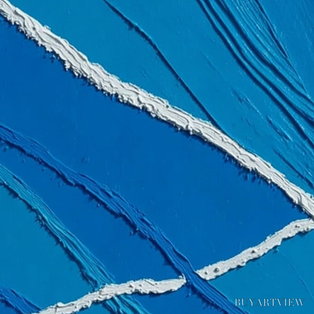ARTOVITAS Aegean Tides – Large Textured Blue and White Abstract Impasto Painting - image 3