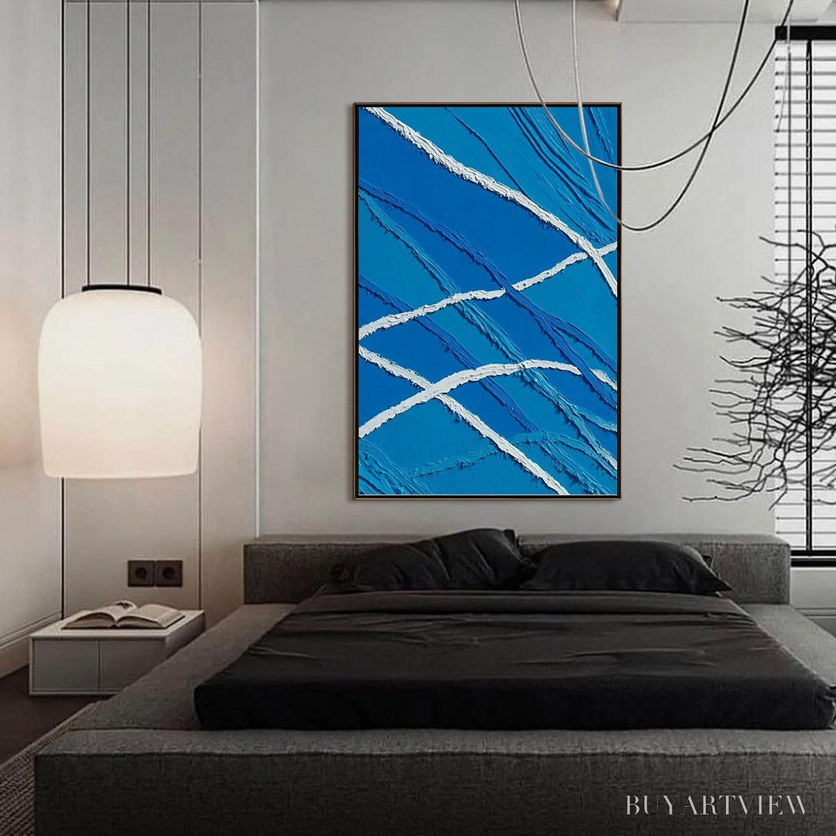 ARTOVITAS Aegean Tides – Large Textured Blue and White Abstract Impasto Painting - image 4