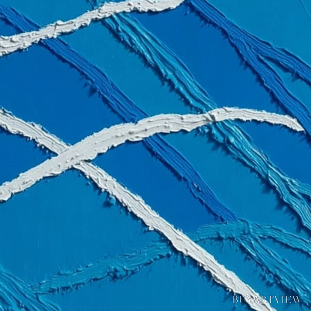 ARTOVITAS Aegean Tides – Large Textured Blue and White Abstract Impasto Painting - image 5