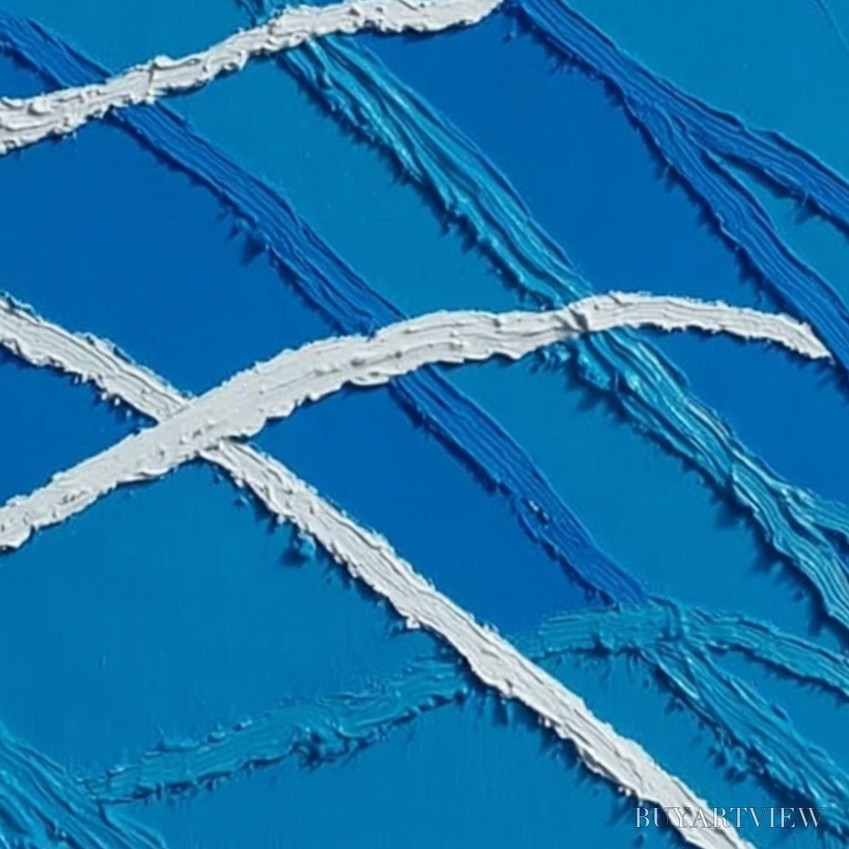 ARTOVITAS Aegean Tides – Large Textured Blue and White Abstract Impasto Painting - image 5