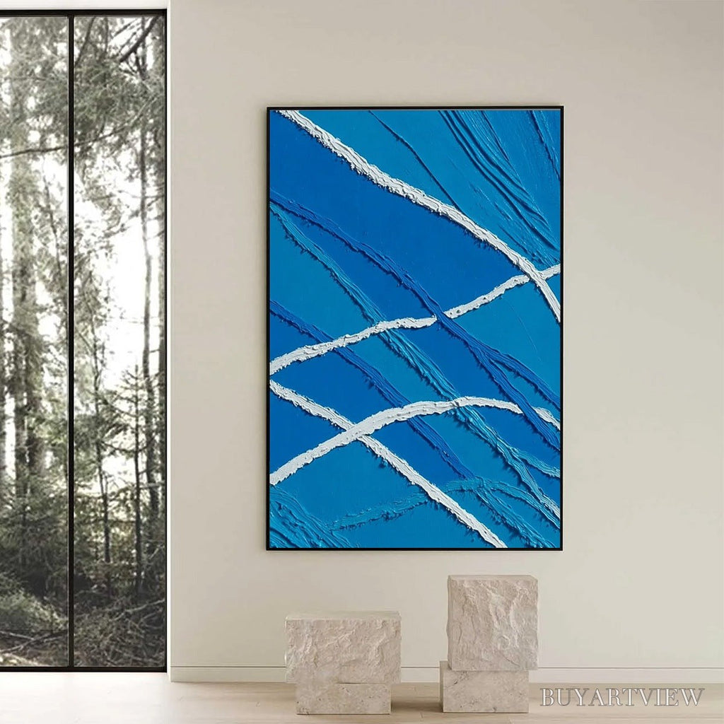 ARTOVITAS Aegean Tides – Large Textured Blue and White Abstract Impasto Painting - image 6
