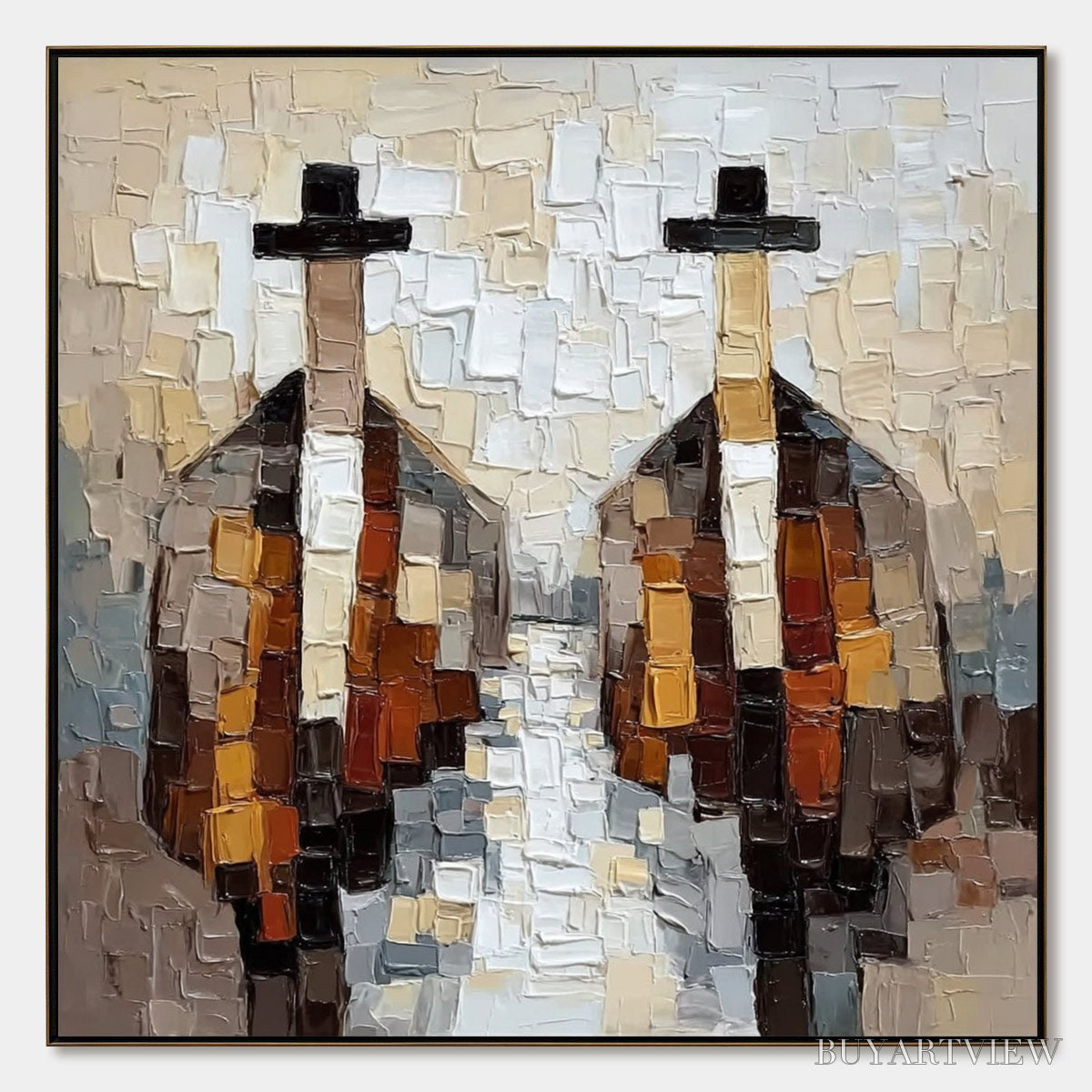 ARTOVITAS the Gentlemen'S Accord – Textured Abstract Painting of Three Figures - image 1