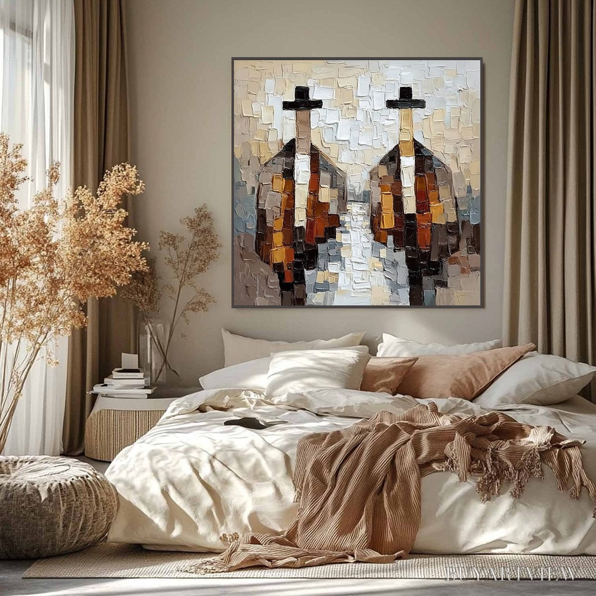 ARTOVITAS the Gentlemen'S Accord – Textured Abstract Painting of Three Figures - image 2
