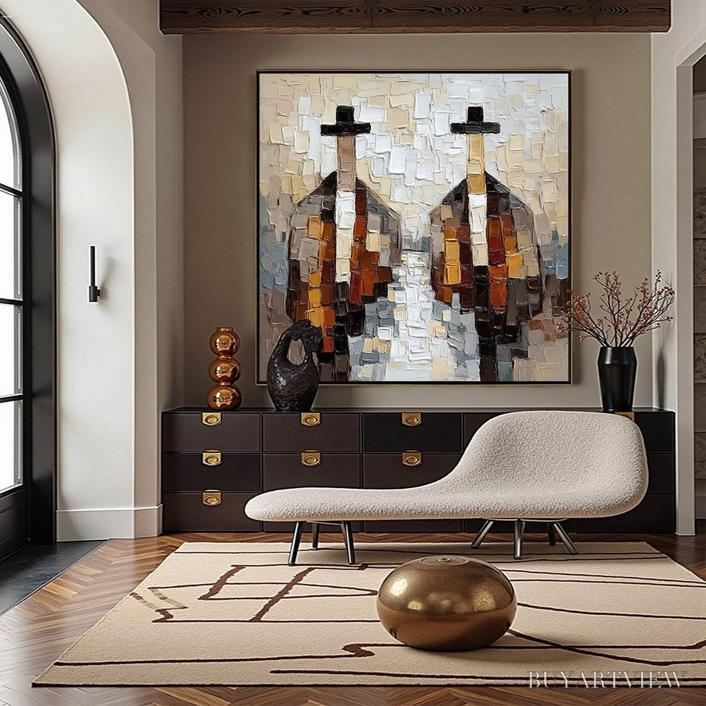 ARTOVITAS the Gentlemen'S Accord – Textured Abstract Painting of Three Figures - image 4