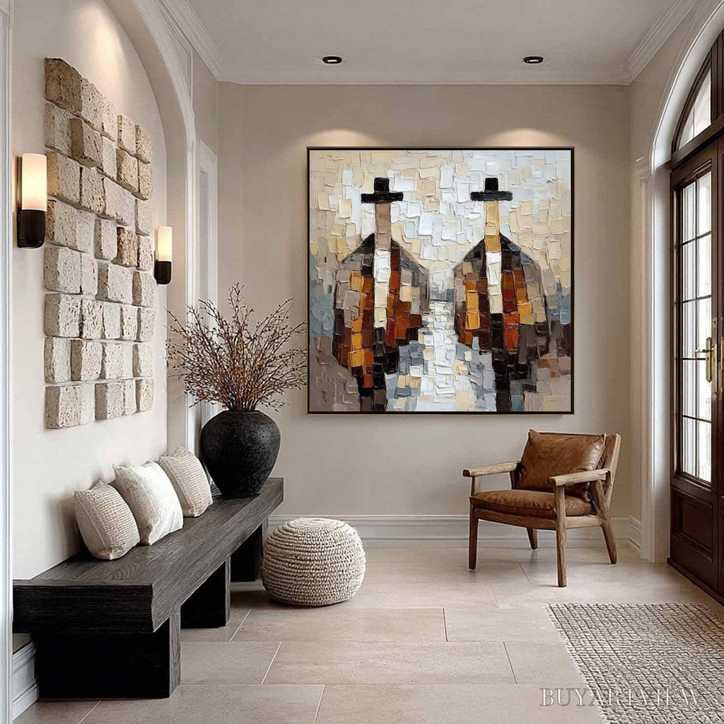 ARTOVITAS the Gentlemen'S Accord – Textured Abstract Painting of Three Figures - image 6