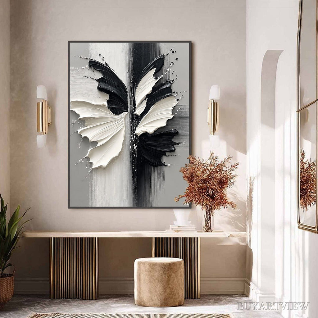 ARTOVITAS Metamorphosis – Textured Abstract Butterfly Painting in Black and White - image 2
