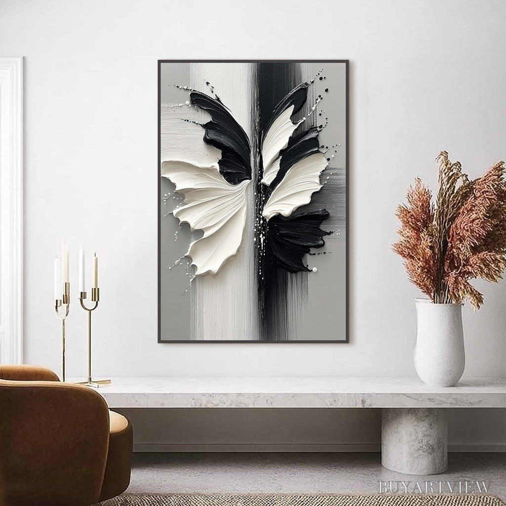 ARTOVITAS Metamorphosis – Textured Abstract Butterfly Painting in Black and White - image 4