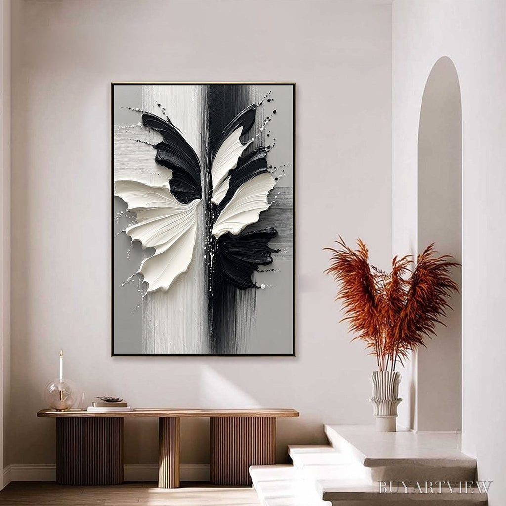 ARTOVITAS Metamorphosis – Textured Abstract Butterfly Painting in Black and White - image 6