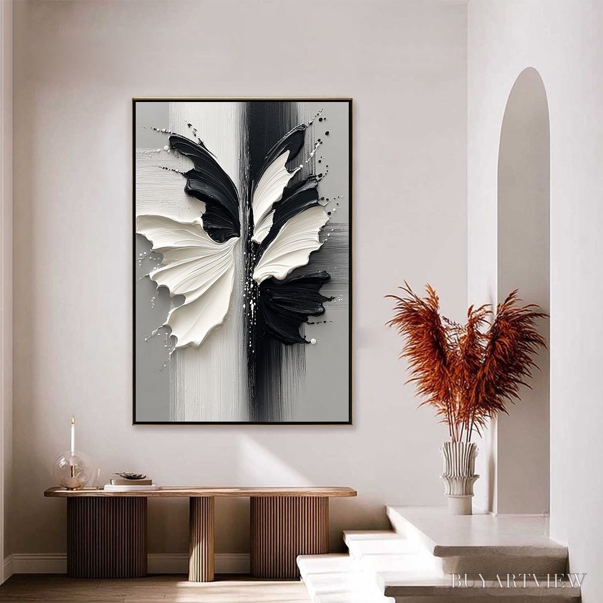 ARTOVITAS Metamorphosis – Textured Abstract Butterfly Painting in Black and White - image 6