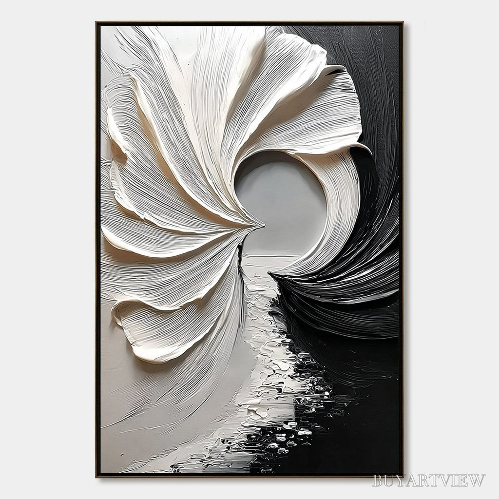 ARTOVITAS Convergence – Textured Black and White Abstract Impasto Painting - image 1