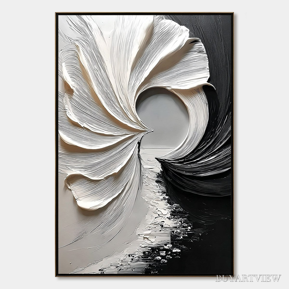 ARTOVITAS Convergence – Textured Black and White Abstract Impasto Painting - image 1
