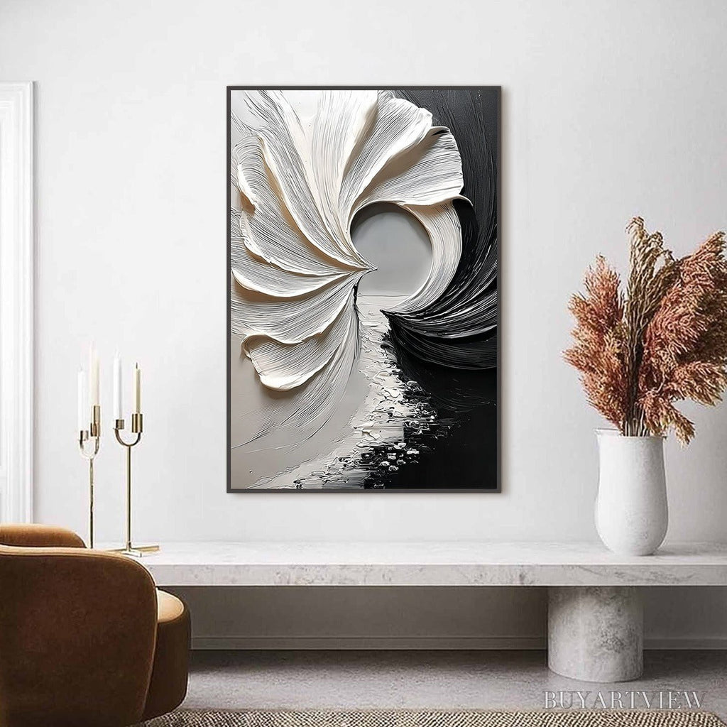 ARTOVITAS Convergence – Textured Black and White Abstract Impasto Painting - image 2