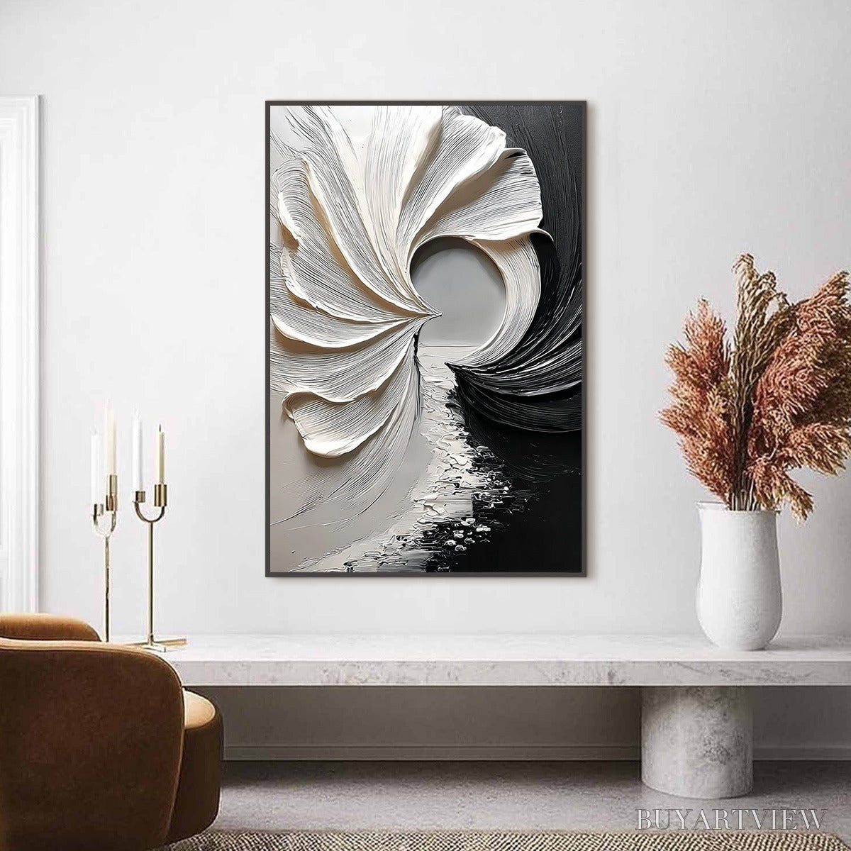 ARTOVITAS Convergence – Textured Black and White Abstract Impasto Painting - image 2