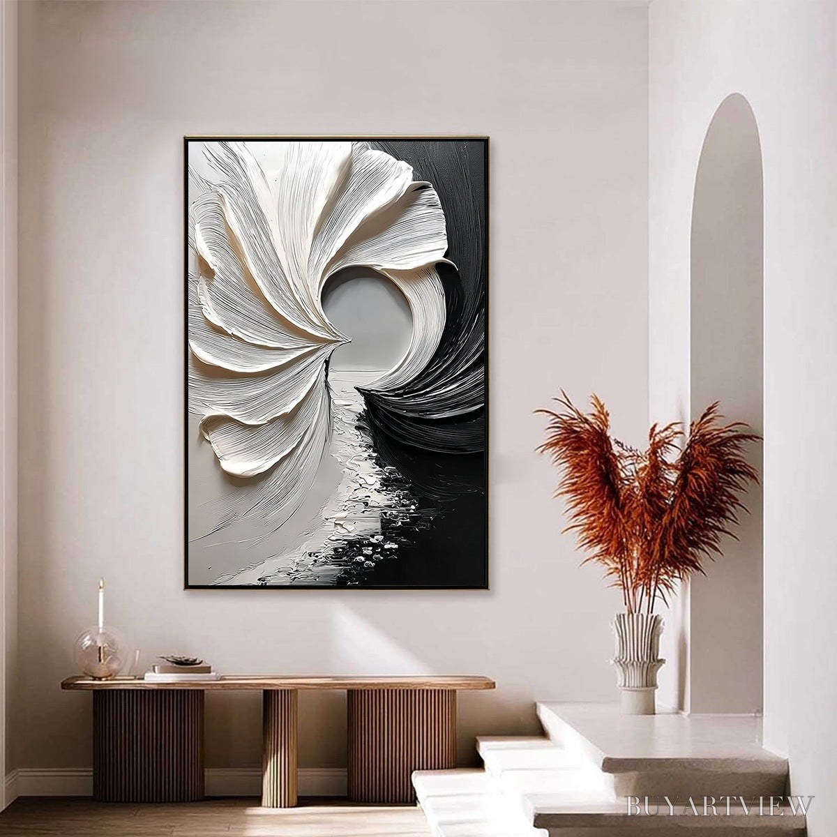 ARTOVITAS Convergence – Textured Black and White Abstract Impasto Painting - image 4