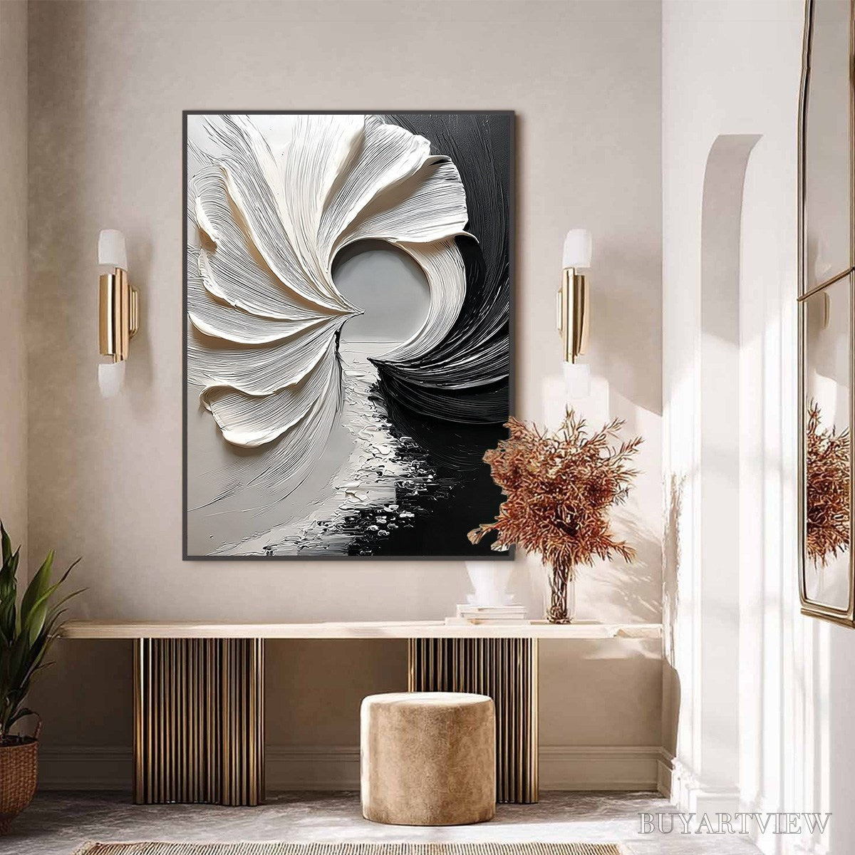 ARTOVITAS Convergence – Textured Black and White Abstract Impasto Painting - image 5
