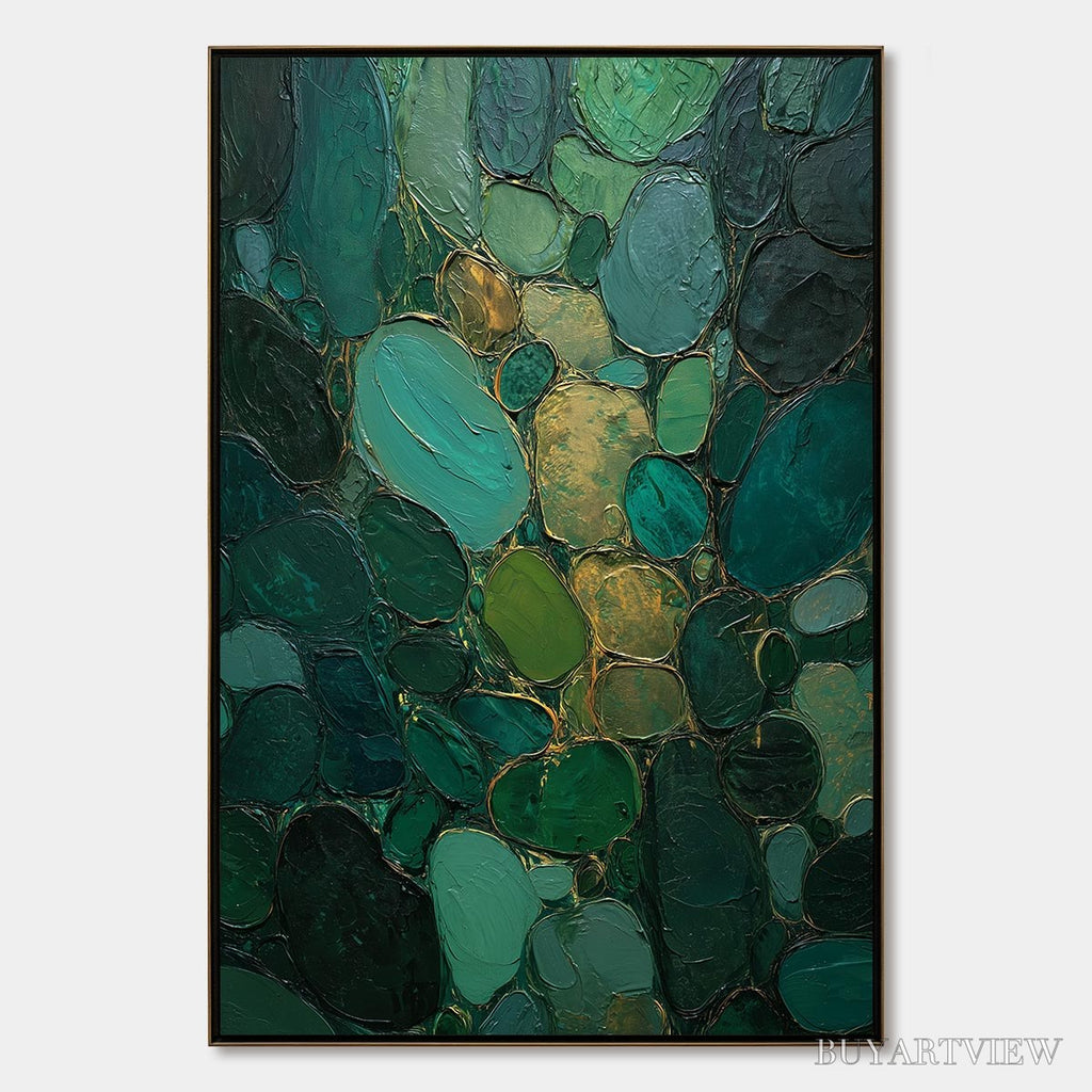 ARTOVITAS Emerald Riverbed Green Gold Textured Abstract Oil Painting - image 1