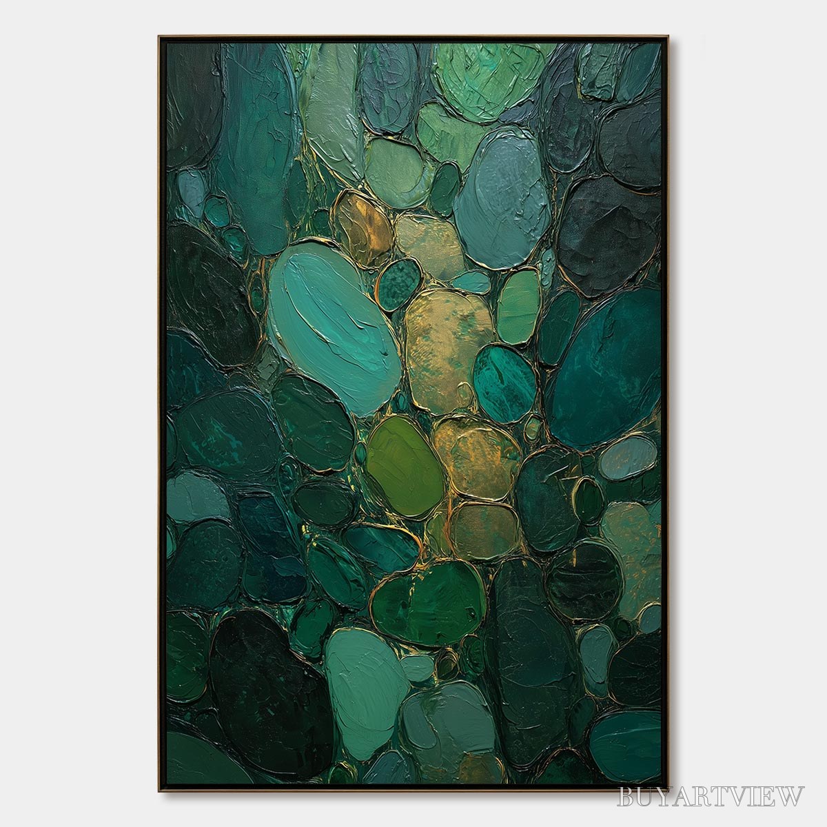 ARTOVITAS Emerald Riverbed Green Gold Textured Abstract Oil Painting - image 1