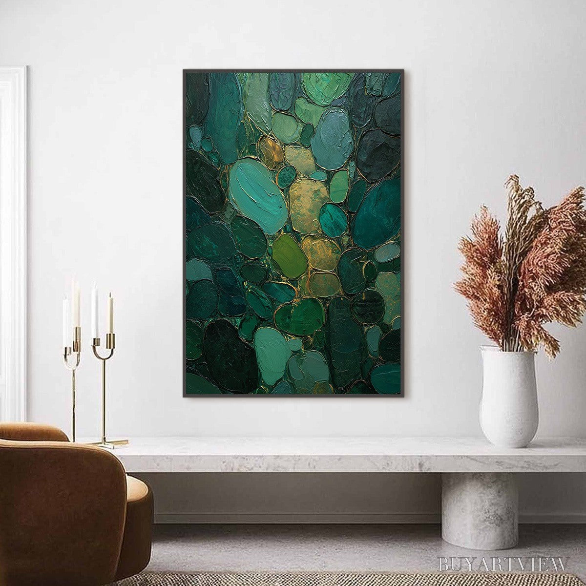 ARTOVITAS Emerald Riverbed Green Gold Textured Abstract Oil Painting - image 2