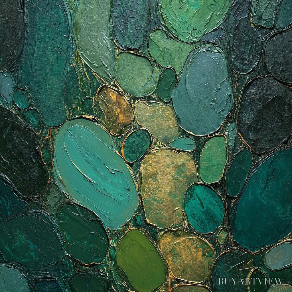 ARTOVITAS Emerald Riverbed Green Gold Textured Abstract Oil Painting - image 3