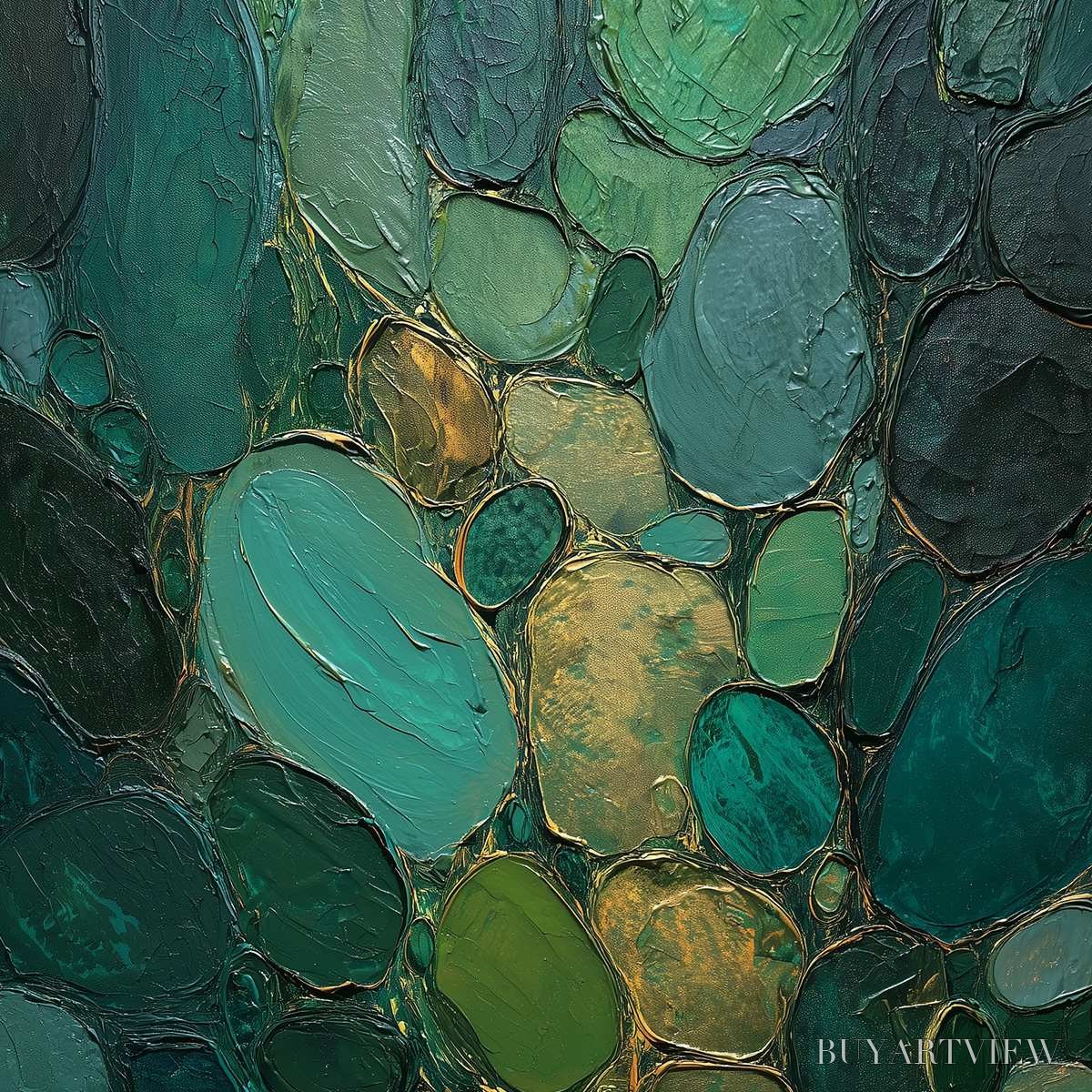 ARTOVITAS Emerald Riverbed Green Gold Textured Abstract Oil Painting - image 3