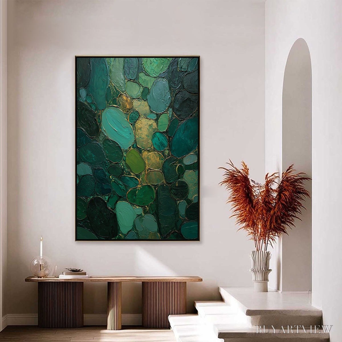 ARTOVITAS Emerald Riverbed Green Gold Textured Abstract Oil Painting - image 4